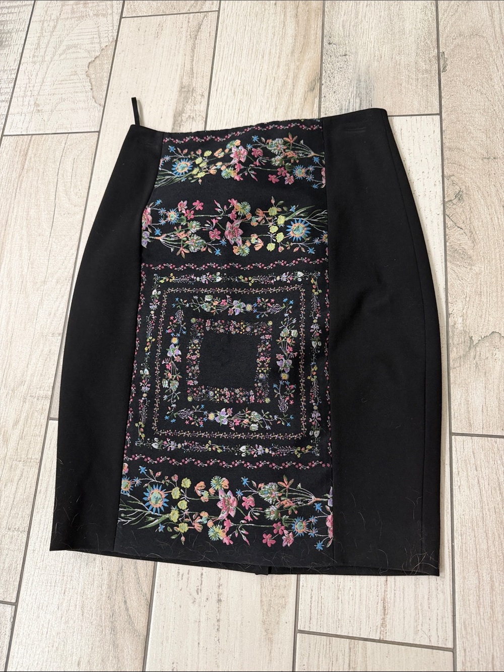 Ted Baker Black Pencil Skirt with Multicolor Floral Panel